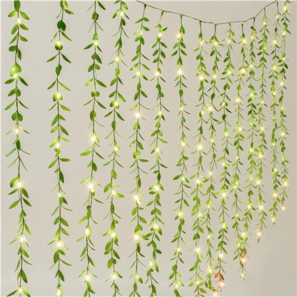 Artificial Vines Curtain Lights, Fake Greenery Garland Willow Leaves with Lights